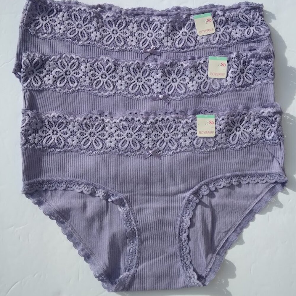 SO Daisy Lace Boybrief Juniors Panty SO72-001 Daybreak Purple M Set of 3 NWT